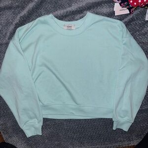 Pull&Bear crewneck Aqua blue large cropped sweatshirt
